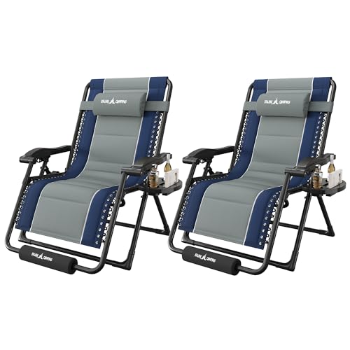 Amopatio Zero Gravity Reclining Patio Chairs Set of 2,XXL Foldable Lounge Chair with Removable Cup Holder/Headrest/Footrest,500LBS Capacity, Portable for Outdoor Patio Pool Backyard - color: Blue-gray, style: 33in-2pcs