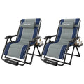 Amopatio Zero Gravity Reclining Patio Chairs Set of 2,XXL Foldable Lounge Chair with Removable Cup Holder/Headrest/Footrest,500LBS Capacity, Portable for Outdoor Patio Pool Backyard - color: Blue-gray, style: 33in-2pcs
