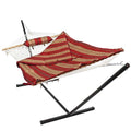 Sunnydaze Rope Hammock with Stand for Outside - Heavy Duty Freestanding Portable Outdoor Hammock Set with Quilted Pad, Pillow, and 12-Foot Steel Frame - 275 lb Capacity - Awning Stripe - color: Awning Stripe