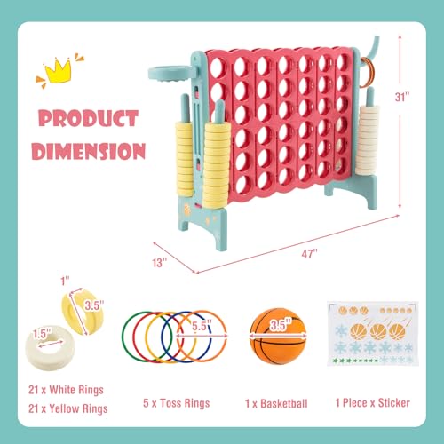 AKUSTIK Giant Connect Game Outdoor, 4 in a Row Jumbo 4 to Score for Kids Adults Family Party Yard Lawn, Large Connect Game with Quick Release Slider 42 Jumbo Rings - color: Bluish