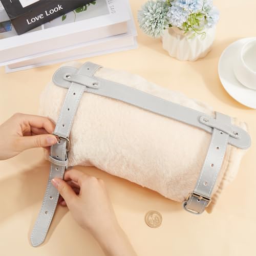 GORGECRAFT Picnic Blanket Carry Strap Leather Yoga Mat Strap Carrier Imitation Leather Silver Adjustable Buckles Travel Rug Motorcycle Camping Sleeping Bag Bedroll Straps for Carrying Outdoor - color: Silver