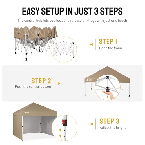 CROWN SHADES 10X10 Commercial Instant Canopy Pop Up Tent with Center Lock, 300D Fabric, 4 Sidewalls, Sto'N Go Bag, Beige - color: Beige, size: 10x10 Classic