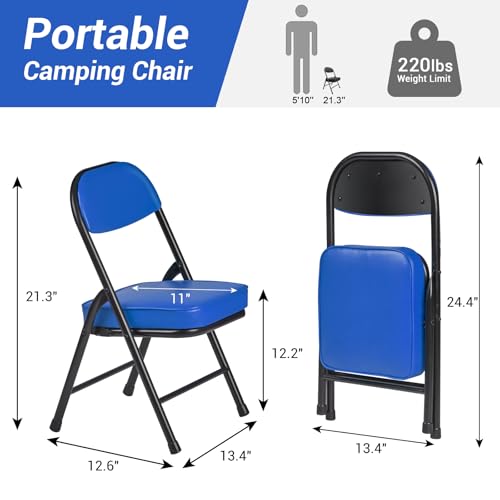 Mini Padded Folding Chairs, Garage Stool, Portable Camping Chair with Cushion, Lightweight Lawn Chair, for Outdoor Sports Events, Patio, Fishing, Hiking, Hunting, Picnic, Beach (Blue) - color: Blue