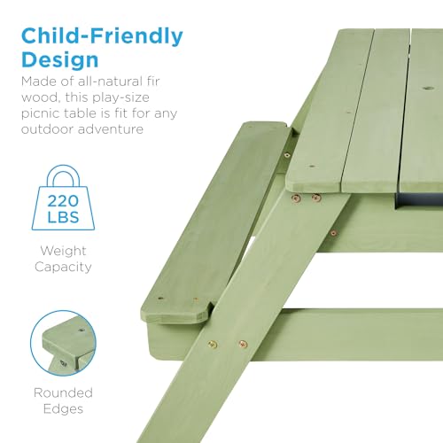 Best Choice Products Kids Picnic Table with Umbrella, 3-in-1 Sand & Water Table, Outdoor Convertible Picnic Table for Toddlers, Seats 4, Removable Top, 2 Buckets - Sage - color: Sage