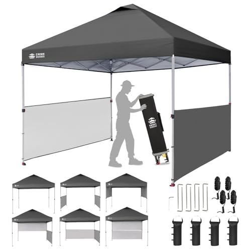 CROWN SHADES 10x10 Pop up Canopy Tent Instant Canopy with 150D Silver Coated Fabric Including 2 Half Sidewalls, 4 Ropes, 8 Stakes, 4 Weight Bags, STO 'N Go Bag, Grid Grey - color: Grid Gray