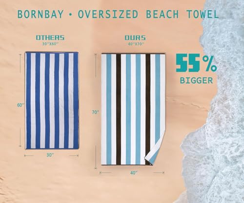 Bornbay Cotton Oversized Beach Towel - Extra Large 40"X70" Big Cute Thick Pool Towel, XL Stitch Beach Towels Striped Blue Brown Swimming Towel for Adults Mens Women - color: Blue Brown