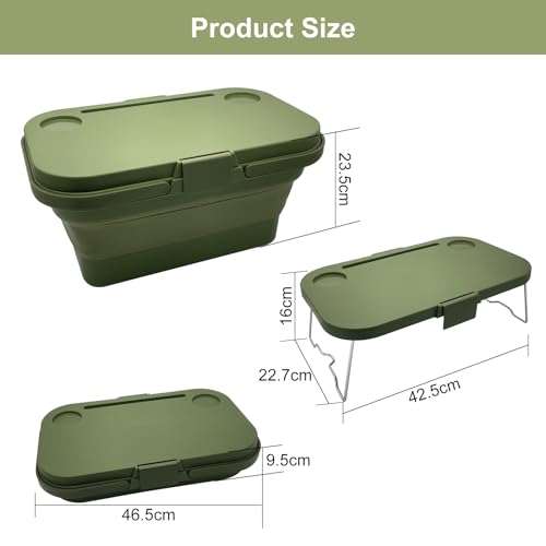 Foldable Picnic Basket Large Capacity Camping Folding Basket with Table Car Trunk Organiser Can be Used as Ice Bucket Suitable for Camping, car Storage, Home Sorting, etc.Dark Green - color: Dark Green