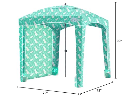 Qipi Beach Cabanas for Sand, Beach Canopy with Sandbags & Side Wall for Family, Easy Set Up Sun Shelter, UPF 50+ UV Protection with Roof Vent - color: 6' x 6' A-Pineapple Jungle