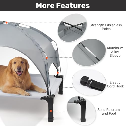 Heeyoo Elevated Dog Bed with Removable Canopy, Portable Dog Cot with Sun Protection Shade Tent, Raised Pet Cooling Cot Bed for Dogs, 42in - color: Grey, size: 42"L x 30"W x 8.4"H