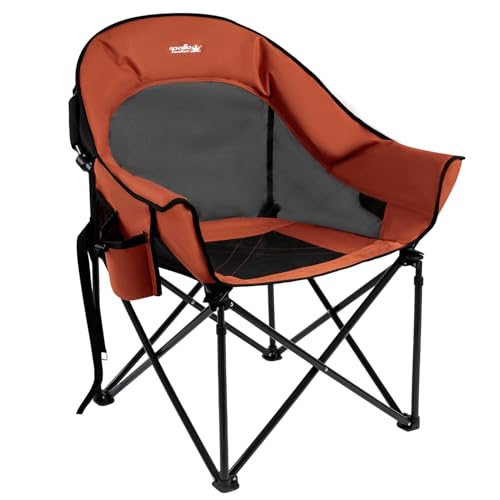 apollo walker Oversized Camping Chair - Heavy Duty XL Padded Camping Chairs with Breathable Mesh, Portable Folding Outdoor Chairs for Adults, Beach Chair with Cup Holder & Side Pocket, Supports 500lbs - color: Orange
