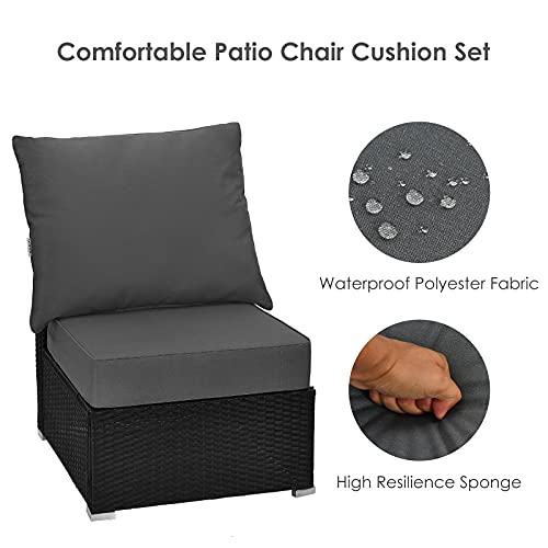 Giantex Patio Cushion Set, Deep Seat and Back Cushion, Outdoor Chair Pads with Ties, Cushion Replacement for Patio Furniture, Waterproof and High Resilient, 6 Inch Thick Indoor Floor Cushion - color: Grey