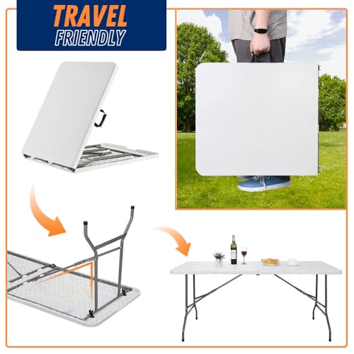 8FT Folding Table Indoor Outdoor Heavy Duty Portable Folding Plastic Dining Table w/Handle, Lock for Picnic, Party, Camping - White - size: 8 ft