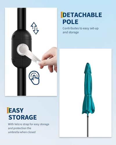 GarveeLife Outdoor Patio Umbrella, Table Market Umbrella with Push Button Tilt and Crank, 8 Sturdy Ribs UV Protection Waterproof for Garden, Deck, Backyard, Pool - color: Turquoise Blue, size: 9FT