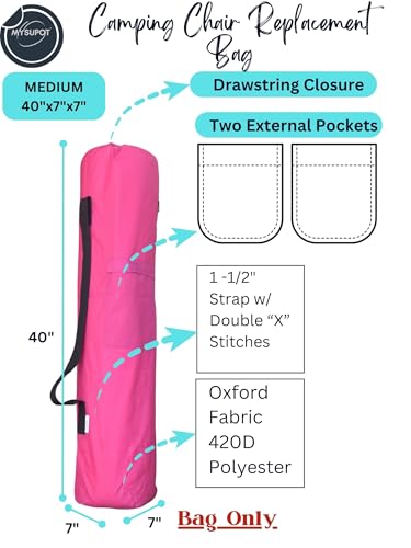 Replacement Bag for Folding Camping Chair, Portable Camp Chair, Hammock, Yoga Mat, Umbrella, Tents, Tripods, Fishing Poles - 420D Oxford Polyester Fabric - color: Pink, size: Medium 40"x7"x7"