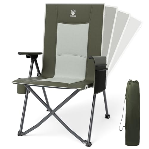 EVER ADVANCED Reclining Camping Chairs for Adult Lightweight, Folding Recliner Chair with Adjustable Back, 4-Level Lounge Chairs, Portable Lawn Chairs for Patio Balcony, Supports 350lbs Green - color: Green, style: Classic