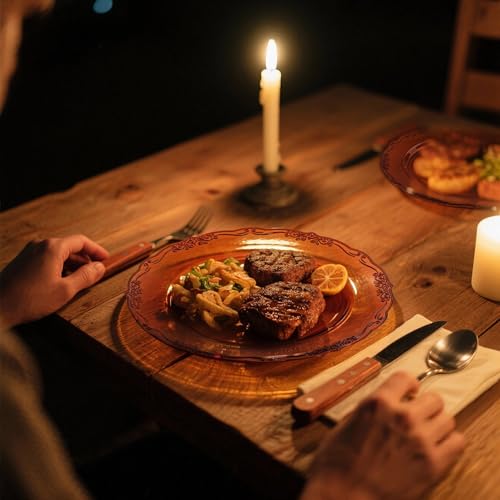 U-QE 100PCS Amber Plastic Plates - Clear Brown Plastic Plates Disposable Heavy Duty - Disposable Plates for Party Including 50PCS 10'' Dinner & 50PCS 7.5'' Dessert Plate - color: Amber