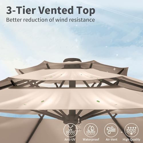 10FT Patio Umbrella 3 Tiers Outdoor Market Umbrella w/Push Button Tilt, Crank, UV and Waterproof Table Umbrella for Garden, Pool, Backyard, Deck, Lawn, Beige - color: Beige