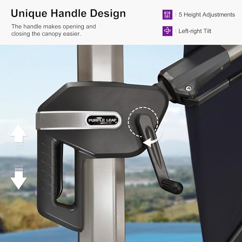 PURPLE LEAF 8' X 8' Left-right Tilting Patio Umbrella with Base Outdoor Swivel Cantilever Offset Aluminum Umbrella with Champagne Frame and 360-degree Rotation for Garden Deck Pool, Navy Blue - color: Navy Blue, size: 8' x 8'(Tilt)