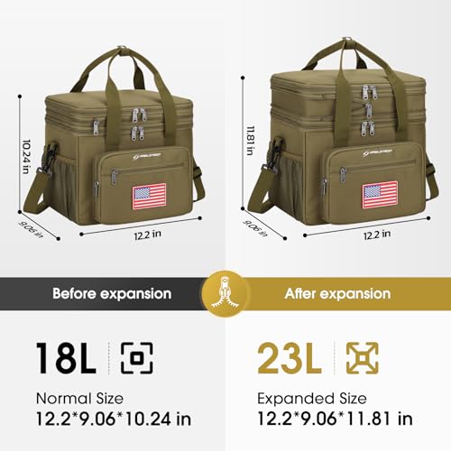 Maelstrom Lunch Box, 23L Insulated Lunch Bag, Expandable Double Deck Cooler Bag, Lightweight Leakproof Tote Bag With Side Tissue Pocket, Suit For Men and Women (H Khaki with DIY Hook-and-Loop) - color: H Khaki with DIY Hook-and-Loop