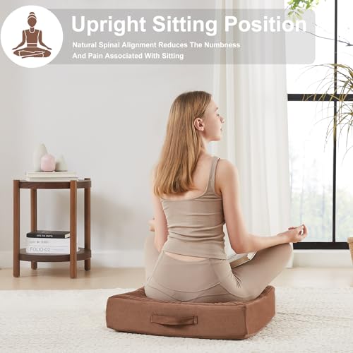 JKMAX 22 inches Floor Pillow for Adults - Large Meditation Cushion with Thick Foam & Soft Tufted Cover - Premium Outdoor Square Floor Cushion Seat - Yoga Pillows for Sitting On Floor - Coffee - color: Coffee, size: 1 Count