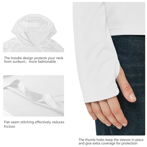 Willit Women's UPF 50+ Sun Protection Hoodie SPF Shirt Long Sleeve Hiking Fishing Outdoor Shirt Lightweight Hoodie - color: White, size: Large