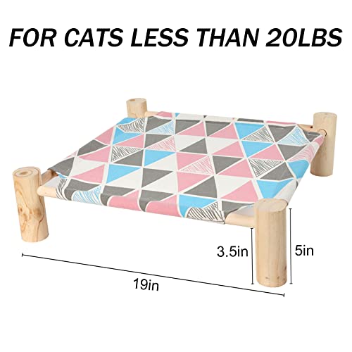 Patas Lague Cat and Dog Hammock Bed for Small Dogs, Brethable Wooden Cat Pet Rabbit Elevated Cooling Outdoor Bed Cots Furniture for Summer Monstera Leaf - color: Triangles