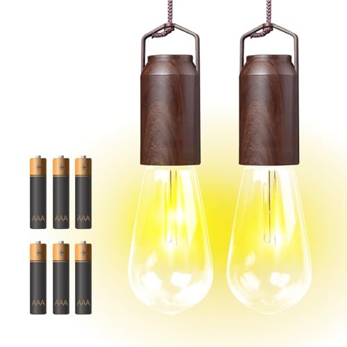 2 Pack Battery Operated Hanging Tent Light Bulb,Portable Outdoor Vintage LED Camping Light,Hurricane Pendant Emergency Lighting Lantern for Hiking Backpacking Fishing Outage Power Failure - size: 2 PACKS AAA batteries