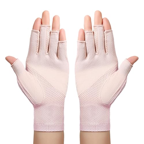 Lightweight Summer Fingerless Gloves Men Women UV Sun Protection Driving Cotton Gloves Nonslip Touchscreen Mittens - color: 2pairs-pink+solid Black