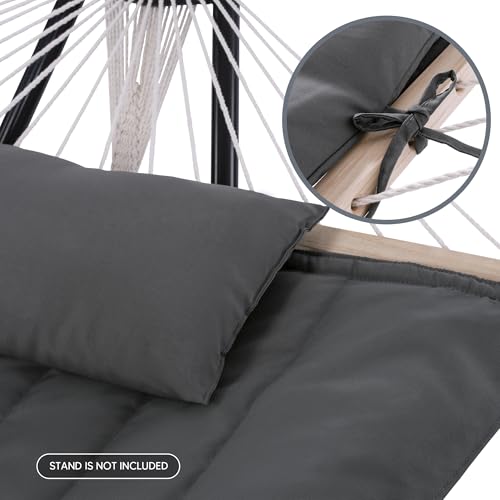 SUNCREAT Hammocks 2 Person Hammock with Hardwood Spreader Bar, Double Rope Hammock with Polyester Pad, Dark Gray - color: Dark Gray
