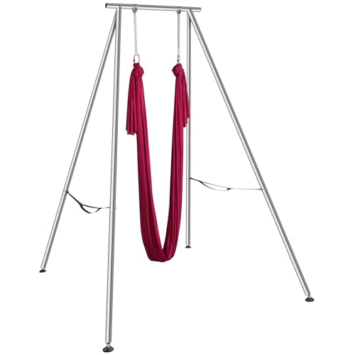 VEVOR Yoga Stand Frame, Max 441-551 lbs Load Swing Stand, Triangular Structure Aerial Rig, Aerial Silk Stands with Yoga Hammock, Standard & Height-Adjustable Version - color: Red, style: Standard Version
