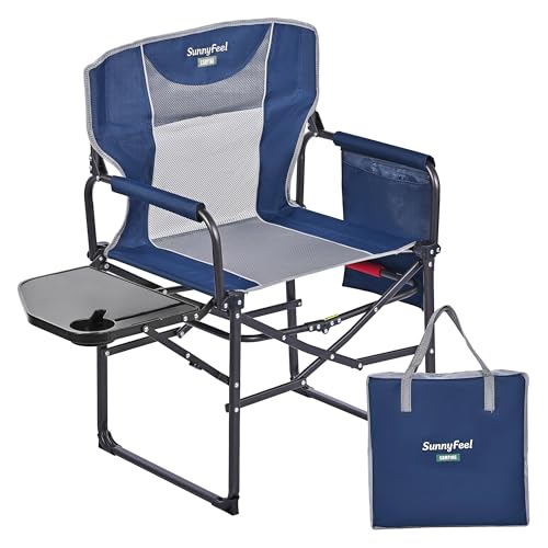 SUNNYFEEL Oversized Camping Directors Chair, Portable Folding Lawn Chairs for Adults Heavy Duty with Side Table,Pocket for Beach, Fishing,Picnic,Concert,Tailgating, Outdoor Foldable Camp Chair - color: Navy Blue, size: 1 Pc