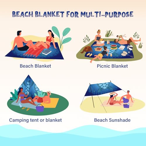 Beach Blanket Waterproof Sandproof 1-7 Adult Oversized 78 '' × 81 '' Lightweight Durable Compact Sand Free Extra Large Beach Mat for Travel Camping Hiking Picnic - color: Turtle1, size: 78“x81”