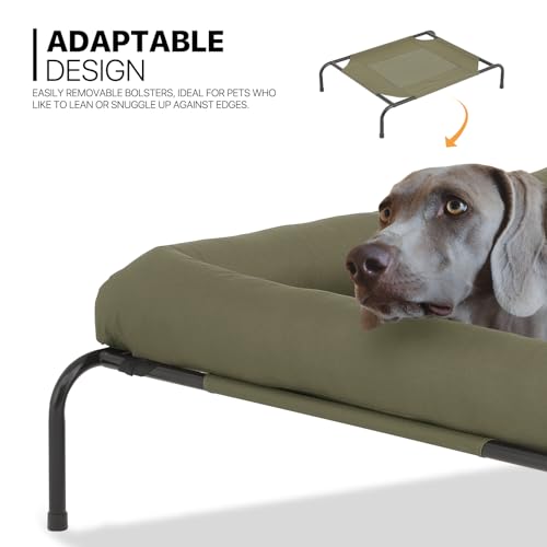 MoNiBloom Outdoor Elevated Dog Bed w/Removable Bolster, Portable Raised Outdoor Dog Bed with Stable Anti-Slip Feet & Breathable Mesh, 55 Inches Length, Dark Green - color: Dark Green, size: 55"L
