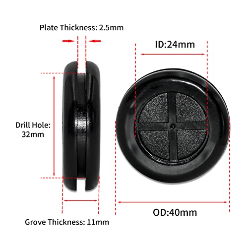 Flyshop 4-Pack Round Rubber Hole Plugs, 32 mm 1-1/4" Drill Hole, 24 mm 15/16" ID, Black Double-Sided Synthetic Rubber Grommets Wire Protection - size: 1-17/64" (Drill Hole Size)