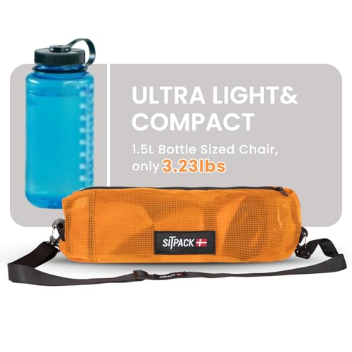 Campster 2.0 Ultra Lightweight Backpack Chair with 5s Folding, Small Compact Portable Hiking Chairs with Bottled Sized for Camping, Outside, Beach, Climbing, Fishing - color: Orange