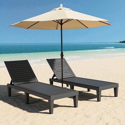 Outdoor Chaise Lounge Chair Set of 2,Waterproof & Lightweight Lounge Chair Outdoor with 5-Position Adjustable Back, Patio Lounge Chair for Garden, Pool Lounge Chairs for Poolside or Beach Use - color: Black Striped, size: Set of 2