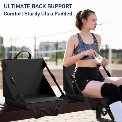 Stadium Seats with Back Support - Folding bleacher Chair for Beach and Camping - Portable Bleachers Cushions for Adults and Kids - Foldable Outdoor Lawn Bench for Camp (Black)