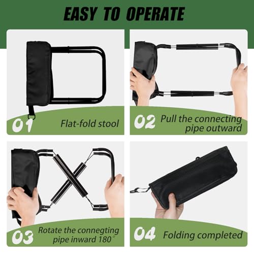 Foldable Backpack Stool, Portable Stool & Pocket Chair for Camping Hiking, 220LBS Capacity Ultralight Collapsible Seat, Quick Setup for Fishing Travel Outdoor Activities(Black) - color: Black