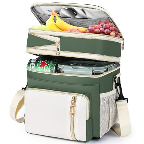 Lunch Box & Lunch Bag for Women Men, Large Insulated Adult Lunch Box Leakproof Lunchbox Cooler Bag for Work Picnic Beach,16L, Army Green & White - color: Army Green