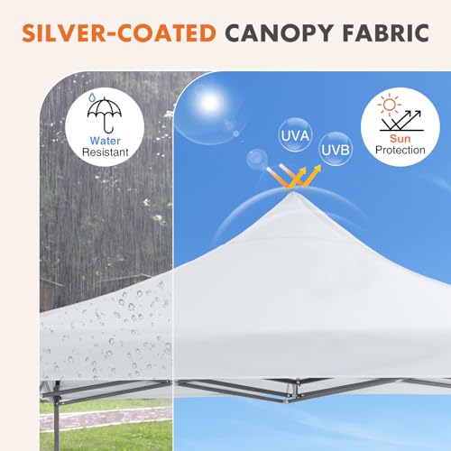 OLIXIS 10x10 Ft Pop Up Canopy Tent, Waterproof Outdoor Canopy, Portable Instant Shade Shelter with Sandbags for Beach, Backyard, Parties, Camping and Commercial Events, Bright White - color: Bright White, size: 10 X 10 Ft