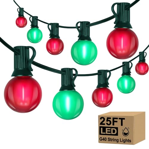 25Ft LED Christmas Outdoor String Lights, G40 Globe String Lights with 27 0.6W Red Green Bulbs, Vintage Christmas Lights for Holiday Party Backyard Wedding Garden Patio Porch Decor - color: Frosted Red/Green, size: 25Ft