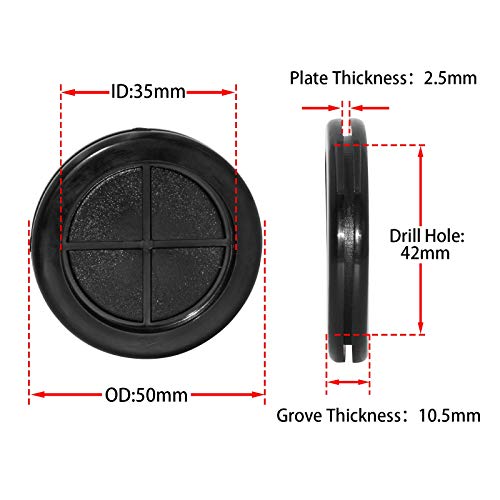 Flyshop Black 42mm 1-5/8" Hole Grommet, 35mm 1-3/8" ID, Drill Hole Plug Synthetic Rubber Grommets Wire Protection, Round, Double-Sided, 4-Pack (Size 35mm x 42mm) - size: 1-5/8" (42mm) Drill Hole