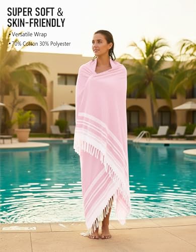 Yongoes Oversized Turkish Beach Towel Blanket Cotton Giant XL Sandproof Towels Huge Linen XXL Extra Large Big Throw Quilt Blankets for Adults Cloud Travel Camping Glamping Accessories Essentials - color: Pink, size: Extra Large 82"x88"（208x224cm）
