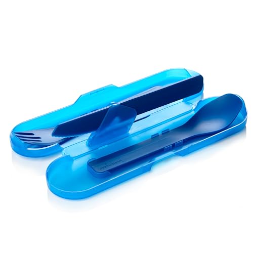 humangear GoBites Trio | Travel & Camping Utensils | Portable & Convertible Dining Ware | Multi-Functional Spork & Knife, Blue - color: Blue