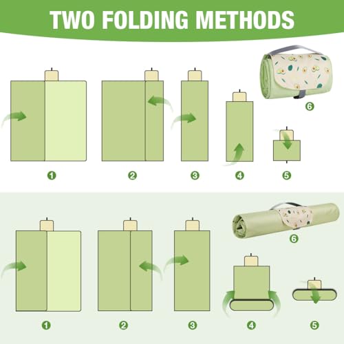 Ainiv Picnic Blanket, Waterproof Beach Blanket with Carry Handle, Foldable Portable Washable Beach Mat Sand-Free, Outdoor Mat in Green for 3-4 People for Camping, Picnic, BBQ - 59 x 83 inches - size: 59 x 83 inches (M for 3-4 People)