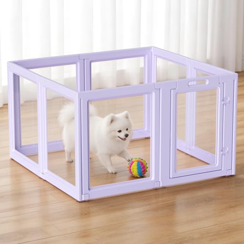 DIY Clear Acrylic Dog Playpen House,Quick Easy Assembly and Disassembly,Strong Floor Suction,Indoor and Outdoor Use,Easy Cleansing Puppy Fence (Purple, 23.6" H, 8PCS) - color: Purple, size: 23.6"H