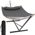 SUNCREAT Double Portable Hammock with Stand, 2 Person Hammock with Curved Spreader Bar, Balance Ropes Included, Dark Gray - color: Dark Gray