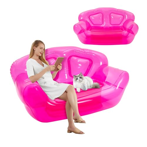 Portable Inflatable Couch with Headboard and Built-in Pump Blow Up Pull Out Couch Folding Inflatable Chair 70.9"×35.4"×37.4" Outdoor Air Sofa for Camping, Backyard, Beach, Party (Red) - color: Red