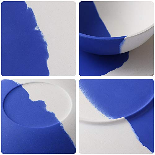MORGIANA Bamboo Dinnerware Set, 8-Pieces Reusable Tableware Set, Eco-Friendly Plates, Cups, Bowls for Camping Picnic Outdoor Party (blue & white) - color: Blue & White