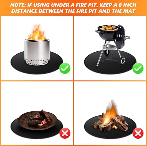 Fireproof Mat 2-Pack, Round & Rectangle Fire Pit and Grill Mat, 3-Layer Heat Resistant Deck Protector, Waterproof, Anti-Slip, for Patio, Grass & Outdoor Use (Round 48" & Rectangle 48" × 60") - size: 60"×48" & Round 48"